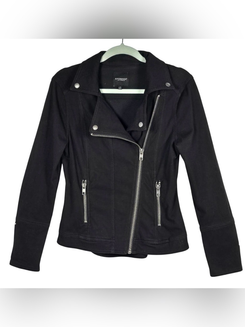 Liverpool Black Asymmetrical Zip Moto Jacket with Silver Hardware